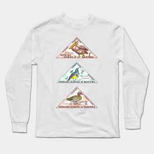 Vintage 1963 Mauritania birds postage stamps Long Sleeve T-Shirt